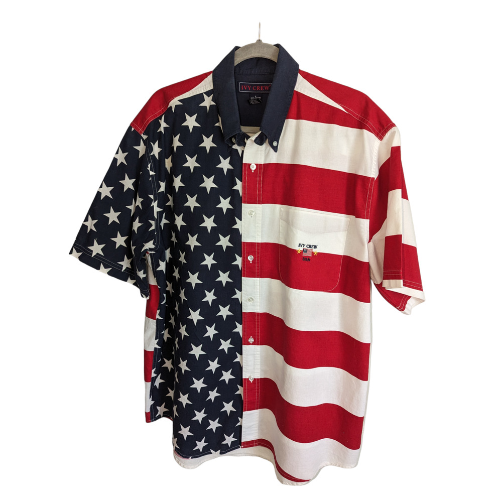 Ivy Crew Mens Large USA Flag Shirt Red White Blue Patriot American Stars Stripes